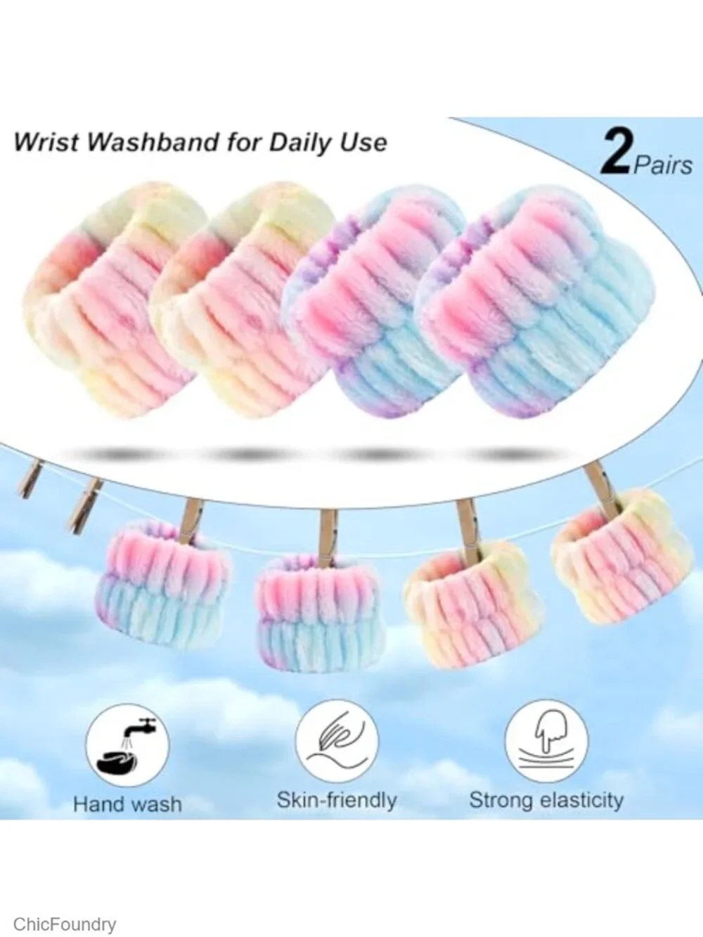 Spa Headband & Wristband Set for Face Washing, Makeup, Skincare - 6 Piece